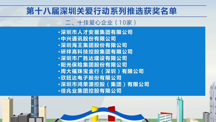 2021年，pg电子游戏app集团荣获深圳“十佳爱心企业”荣誉称号